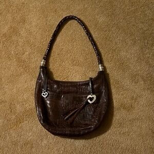 Brighton chocolate reptile print leather Barbados hobo shoulder bag